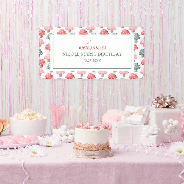 Whimsical Magic Cute Colourful Mushroom Birthday Banner (Party)