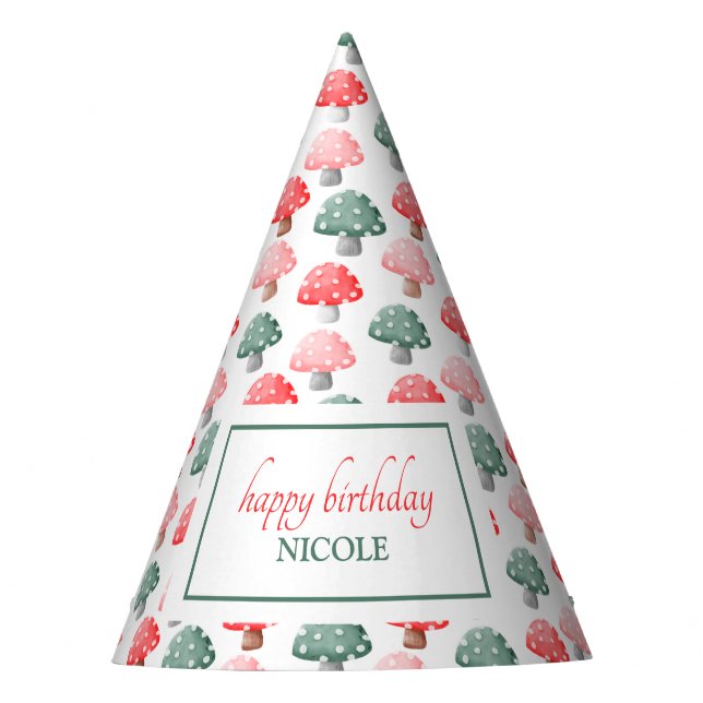 Whimsical Magic Cute Colourful Mushroom Birthday Party Hat (Front)