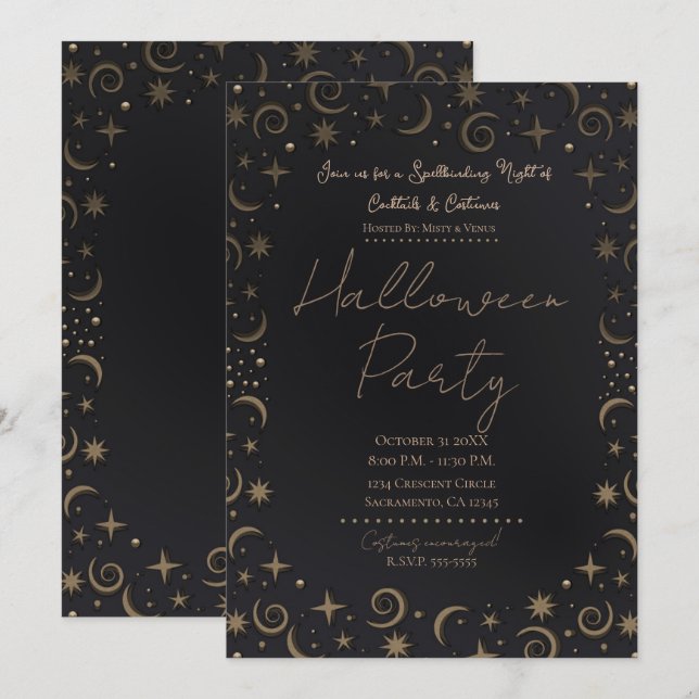Whimsical Magic Halloween Cocktails Costumes Party Invitation (Front/Back)
