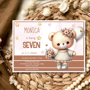 Whimsical magic pastel teddy bear kids birthday invitation