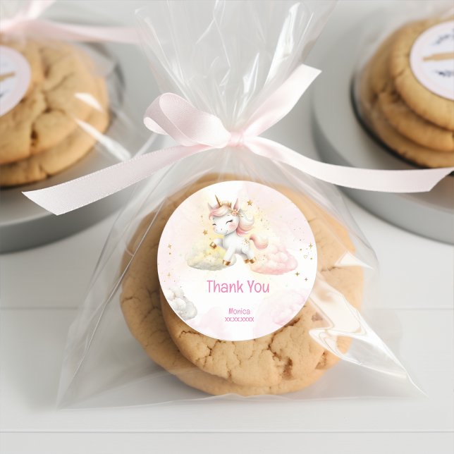 Whimsical magic pastel unicorn birthday thank you classic round sticker (Creator Uploaded)