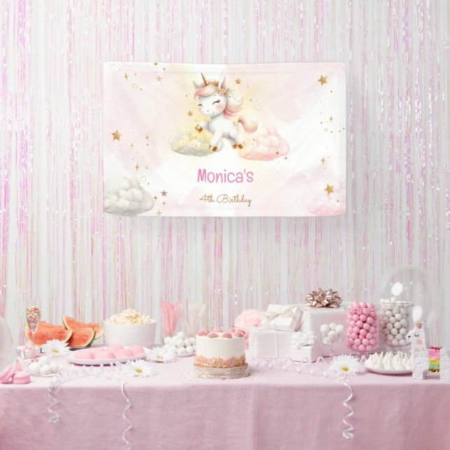 Whimsical magic pastel unicorn kids birthday banner (Party)