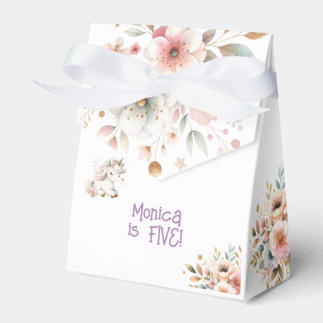 Whimsical magic pastel unicorn kids birthday favour box (Front Side)