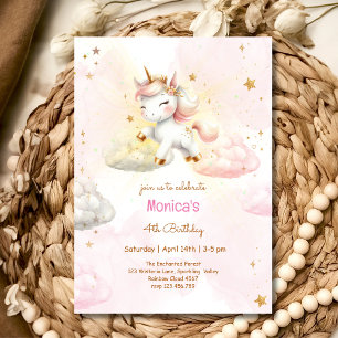 Whimsical magic pastel unicorn kids birthday invitation