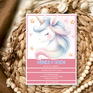 Whimsical magic pastel unicorn kids birthday invitation