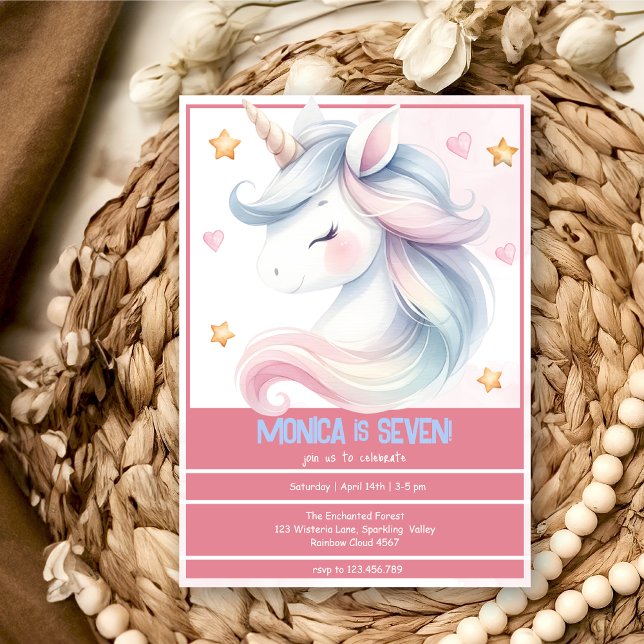 Whimsical magic pastel unicorn kids birthday invitation (Creator Uploaded)