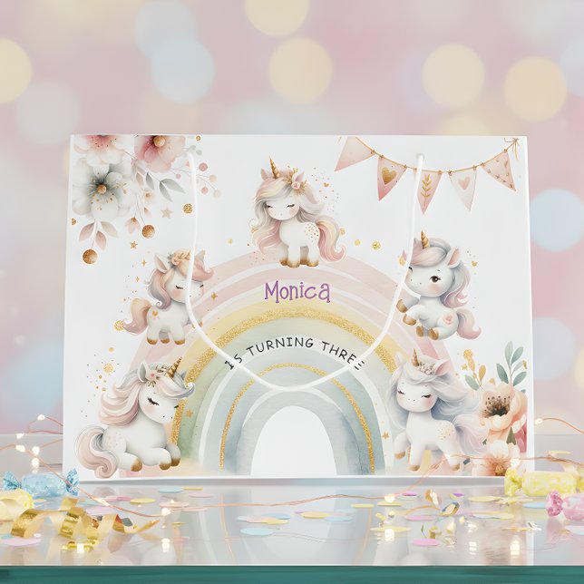 Whimsical magic pastel unicorn kids birthday large gift bag (Creator Uploaded)