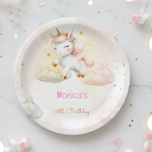Whimsical magic pastel unicorn kids birthday paper plate