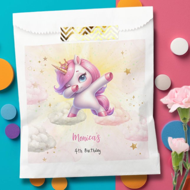Whimsical magic pink dabbing unicorn kids birthday favour bags (Creator Uploaded)