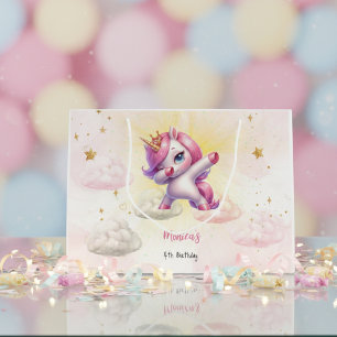 Whimsical magic pink dabbing unicorn kids birthday large gift bag