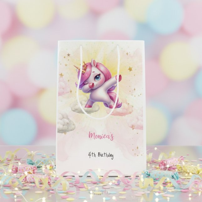 Whimsical magic pink dabbing unicorn kids birthday medium gift bag (Creator Uploaded)