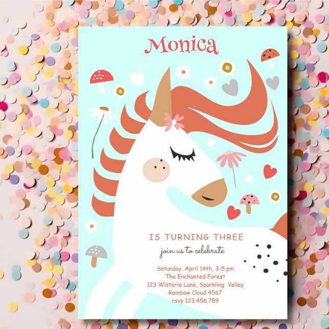 Whimsical magic unicorn kids birthday invitation (Creator Uploaded)
