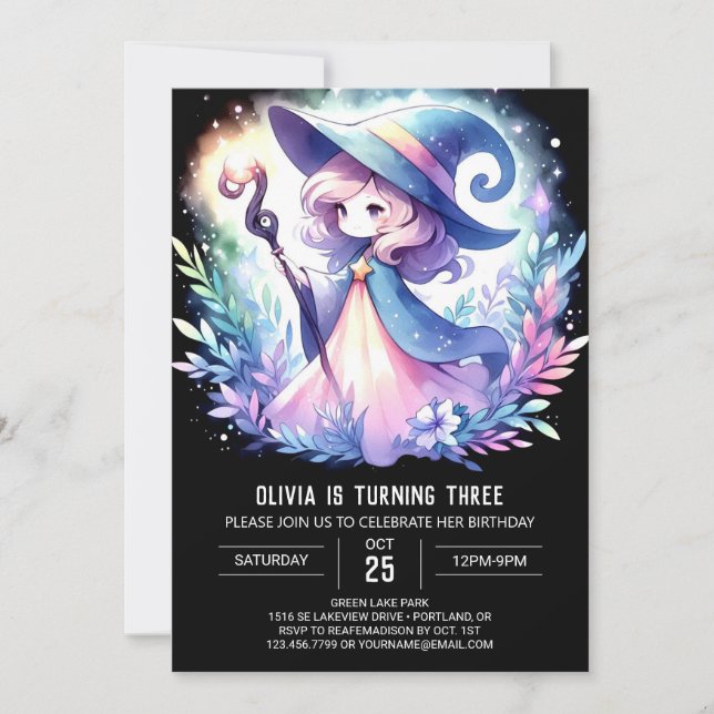 Whimsical Magic Wizard Birthday Invitation (Front)
