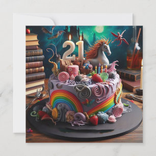 WHIMSICAL MAGICAL 21ST BIRTHDAY CAKE CARD