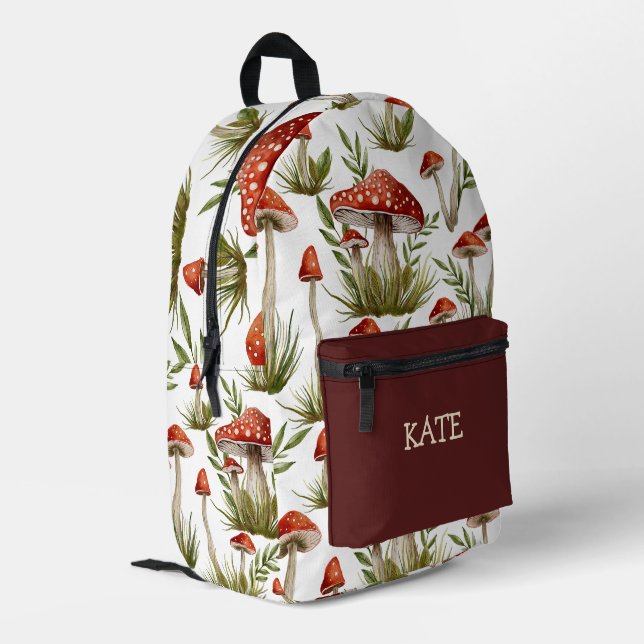 Whimsical Magical Mushroom Pattern Personalised Ba Printed Backpack (Back Corner Left)