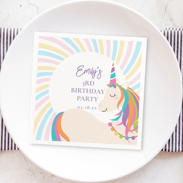 Whimsical Magical Rainbow Unicorn Girl Birthday Napkin (Creator Uploaded)