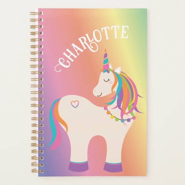 Whimsical Magical Rainbow Unicorn Personalised Planner (Front)