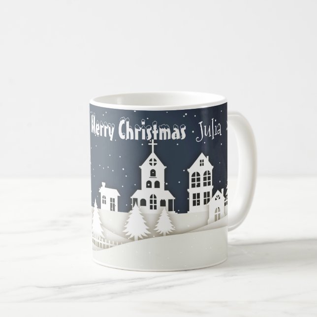 Whimsical Magical Snow Xmas Chic Blue  Coffee Mug (Front Right)