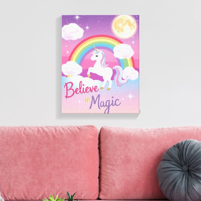 Whimsical Magical Unicorn Illustration Canvas Print (Insitu(LivingRoom))