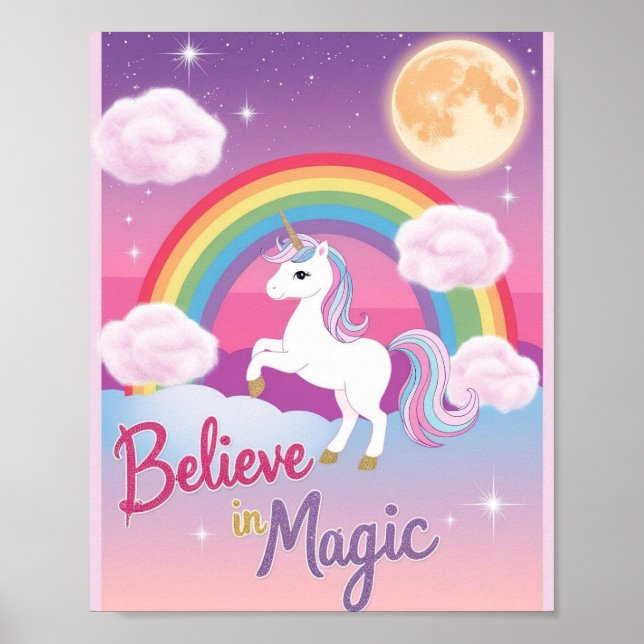 Whimsical Magical Unicorn Illustration Poster (Front)