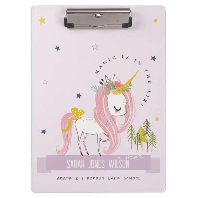 Whimsical Magical Unicorn Purple Lilac Princess Clipboard (Front)