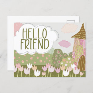 Whimsical Magical Village Garden Postcard