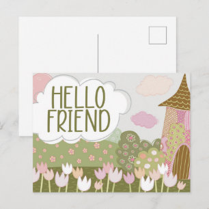 Whimsical Magical Village Garden Postcard