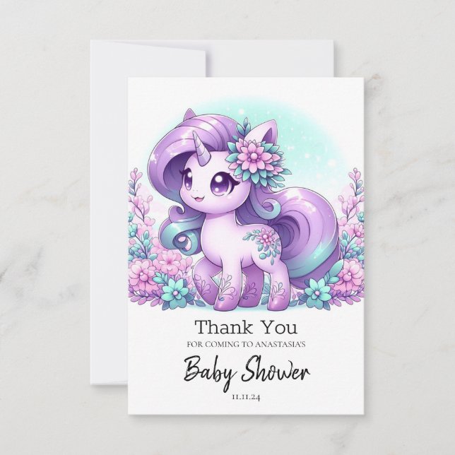 Whimsical Majestic Unicorn Baby Shower Thank You Card (Front)