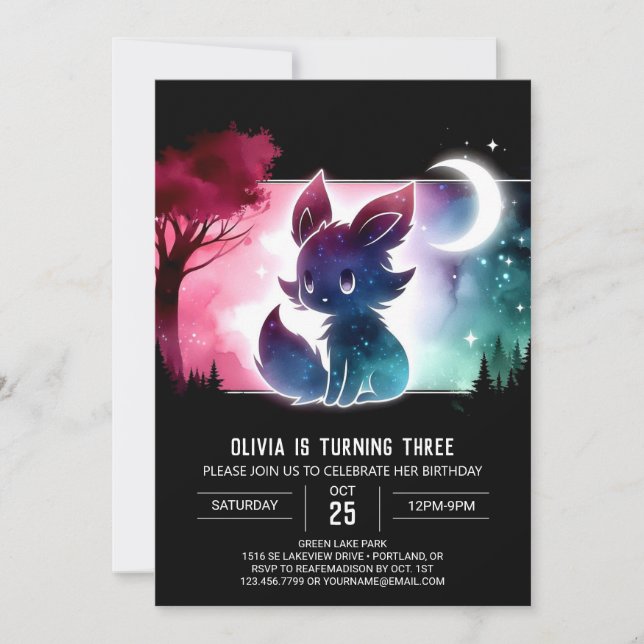 Whimsical Majestic Wolf Birthday Invitation (Front)