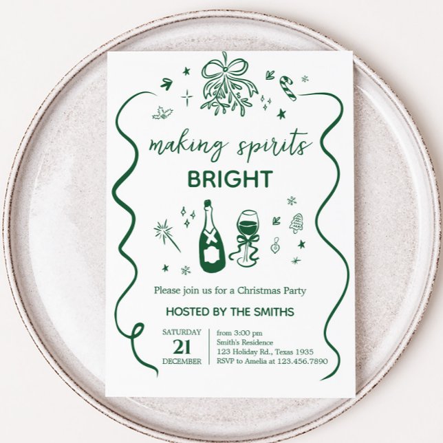 Whimsical Making Spirits Bright Christmas Party Invitation (Whimsical Hand Drawn Making Spirits Bright Christmas Party Invitation)