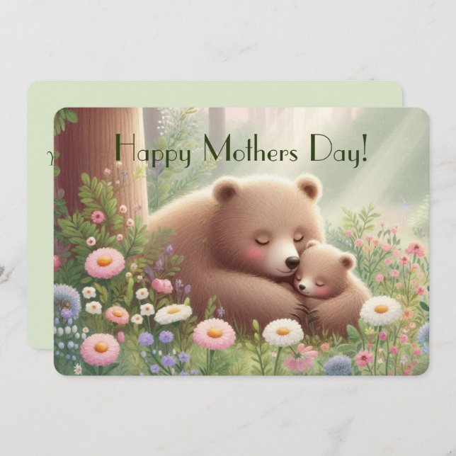Whimsical Mama & Baby Bear Mother's Day Flat Card  (Front/Back)