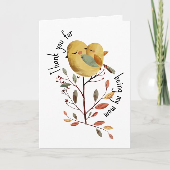 Whimsical Mama Bird& Chick with Photo Mother's Day Card (Front)