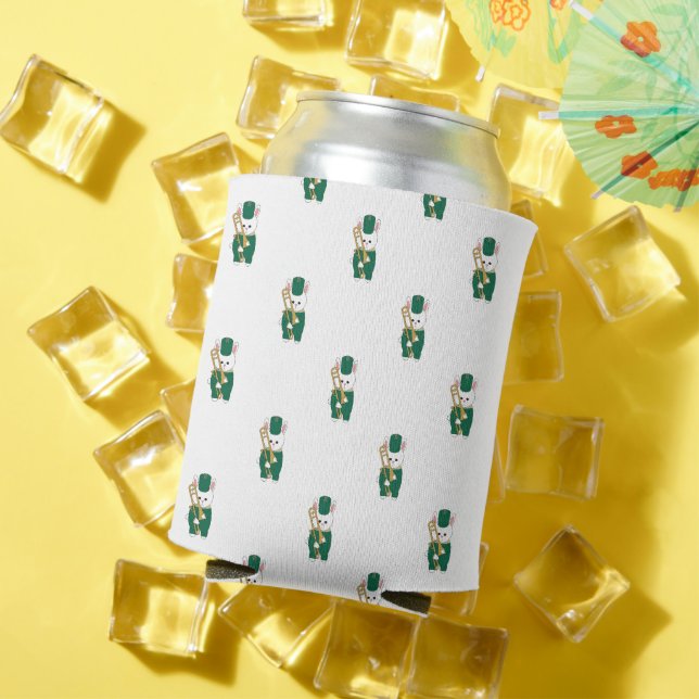 Whimsical Marching Bunny Musician Trombone Pattern Can Cooler (In Situ Summer)