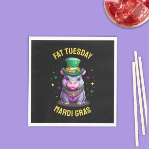 Whimsical Mardi Gras Fat Tuesday Hippo Napkin