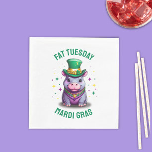 Whimsical Mardi Gras Fat Tuesday Hippo Napkin