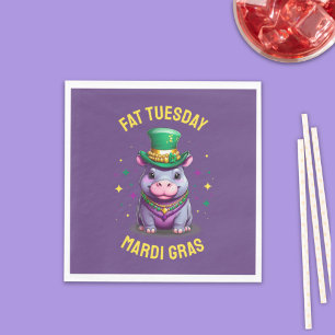 Whimsical Mardi Gras Fat Tuesday Hippo Napkin