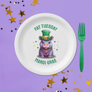 Whimsical Mardi Gras Fat Tuesday Hippo Paper Plate