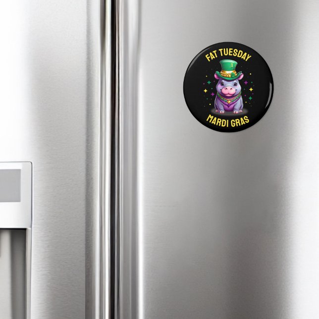 Whimsical Mardi Gras Fat Tuesday Hippo Sticker Magnet (Creator Uploaded)