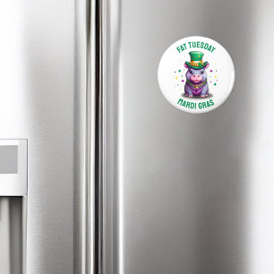 Whimsical Mardi Gras Fat Tuesday Hippo Sticker Magnet