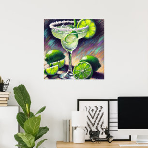 Whimsical Margarita Cocktail Chalk Pastel Green Poster