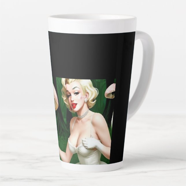 whimsical Marilyn Monroe Mushroom Art latte  Mug (Right Angle)