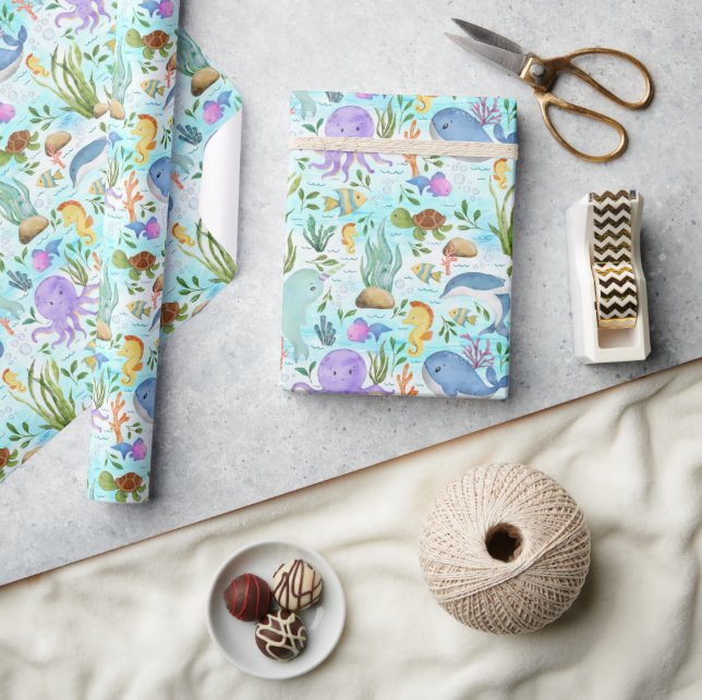Whimsical Marine Friends - A Cute Ocean scenery Wrapping Paper (Crafts)