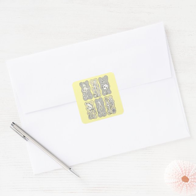 Whimsical Marine Life Pattern Square Sticker (Envelope)