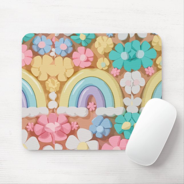 Whimsical Marshmallow Blooms - Vibrant Phone Case Mouse Mat (With Mouse)