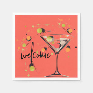 Whimsical Martini and Olives  Napkin