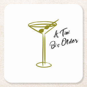 Whimsical Martini Illustration Birthday Square Paper Coaster