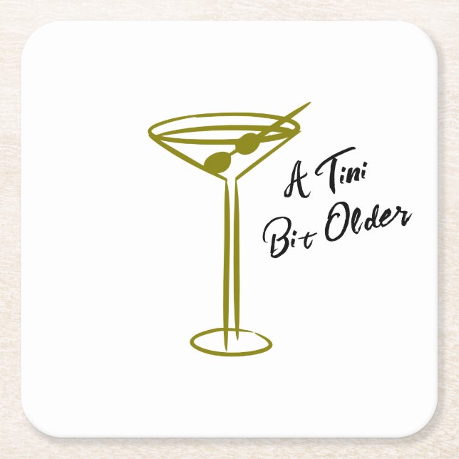 Whimsical Martini Illustration Birthday Square Paper Coaster (Front)