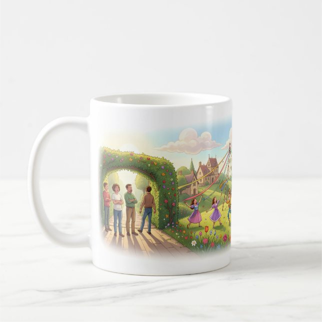 Whimsical Maypole Meadow Celebration Mug (Left)