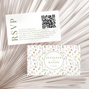 Whimsical meadow flower wedding RSVP QR code cards