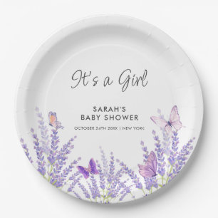 Whimsical Meadow Lavender Butterfly Baby Shower Paper Plate
